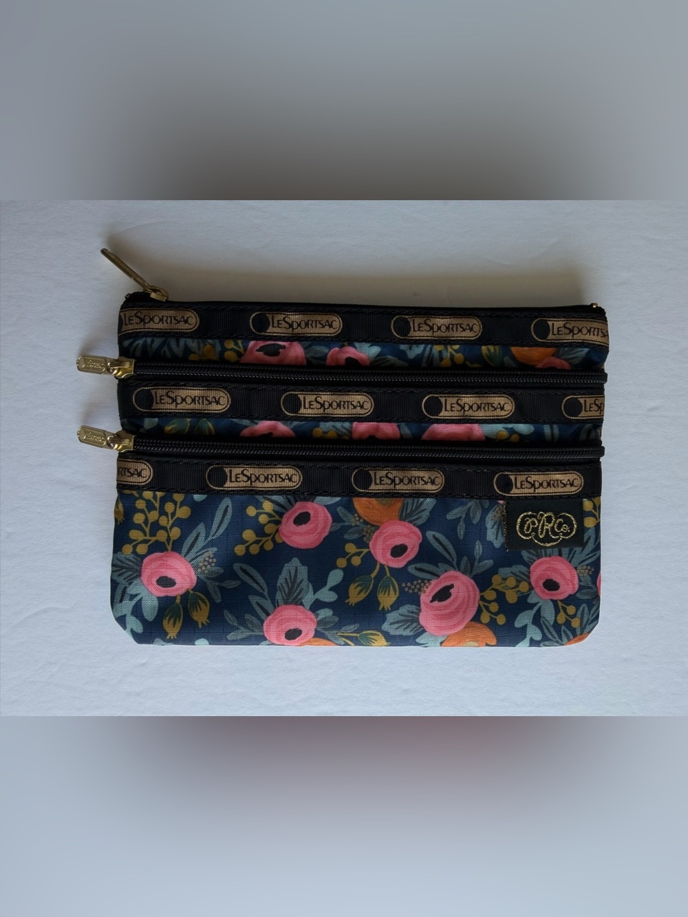 Lesportsac 3-Zip Cosmetic Rifle Paper Co. Rosa